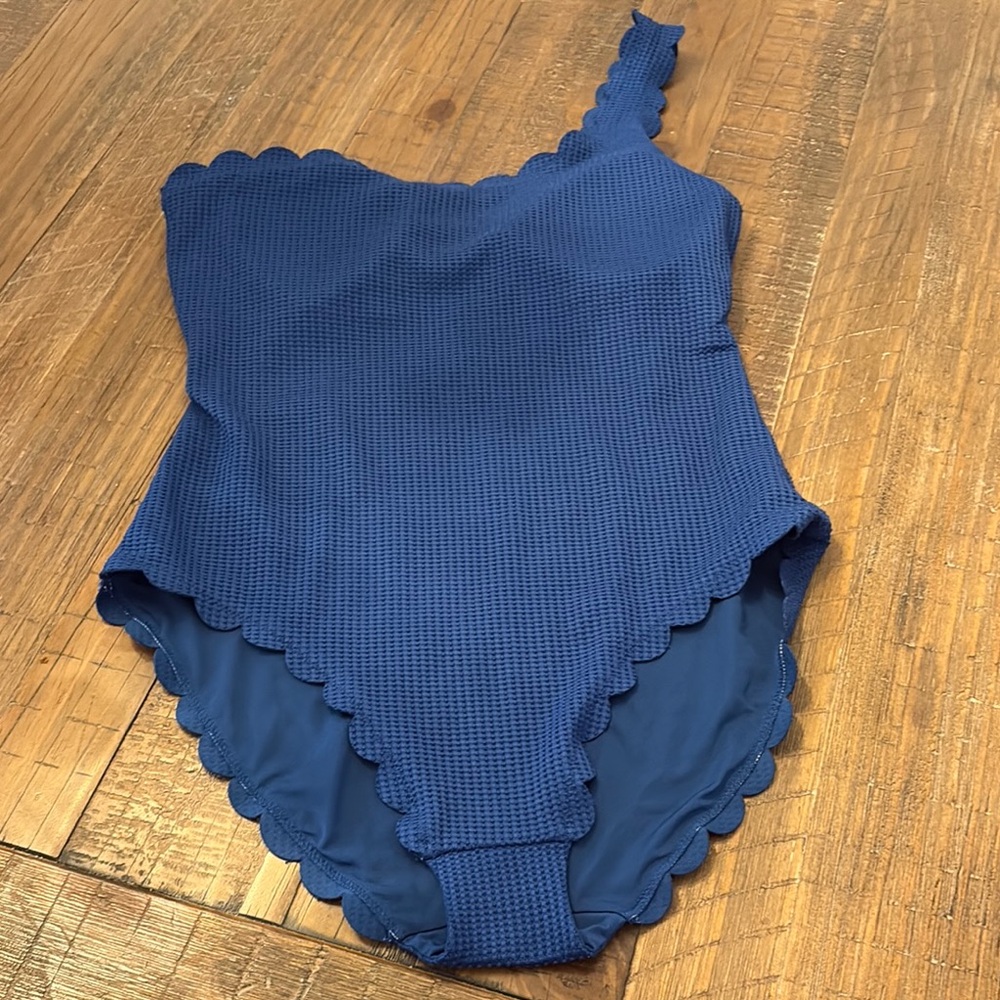 Aerie Blue One-Shoulder Scalloped One Piece